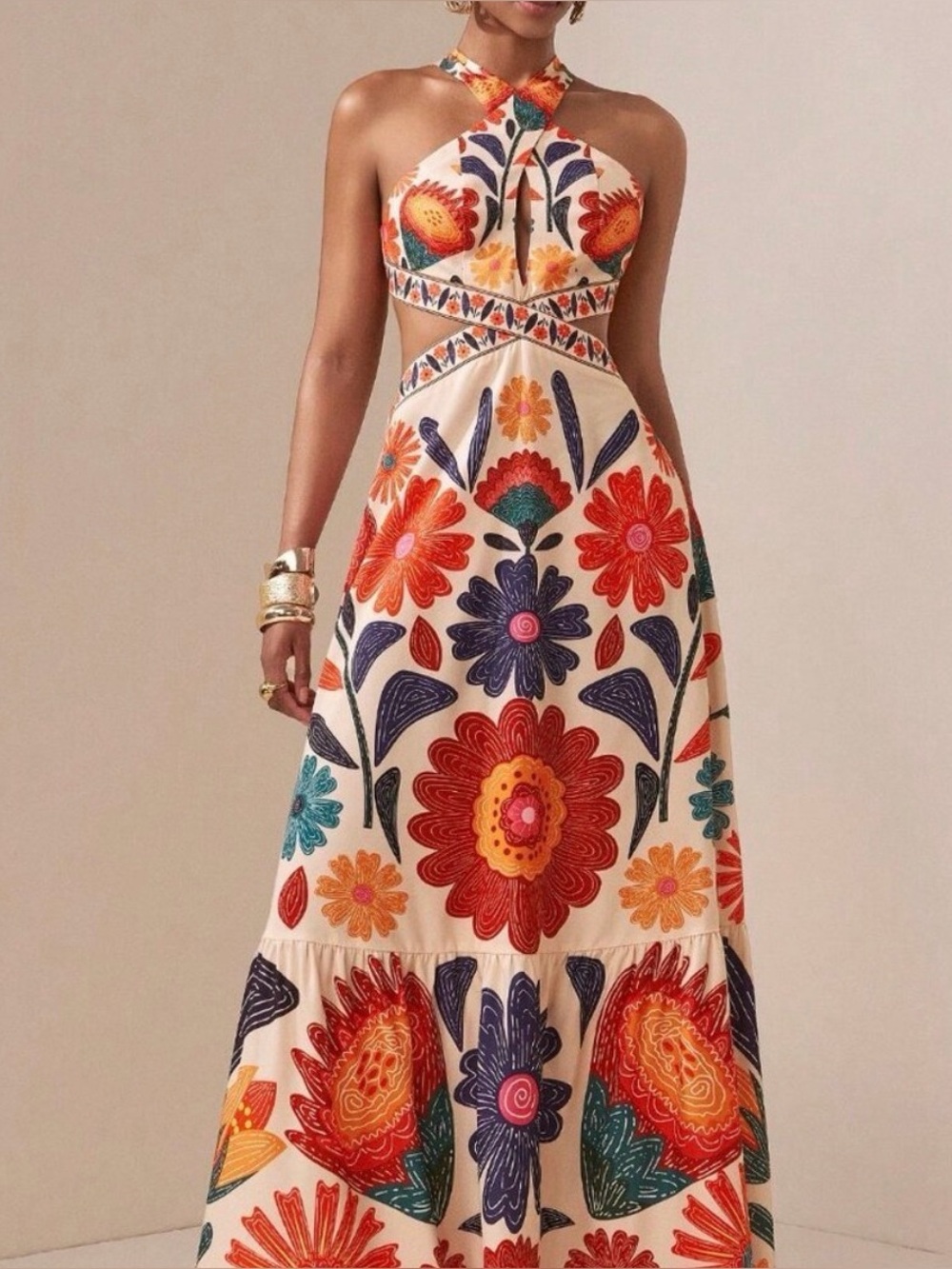 Multicolor Boho Women's Wave Sun Dress
